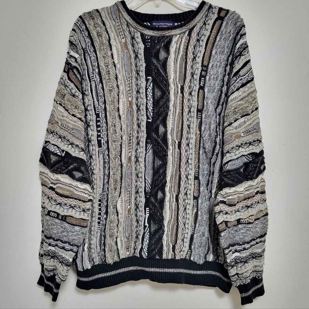 Roundtree & Yorke Men's Multicolor Coogi Style Crewneck Sweater Neutral Sz XXL